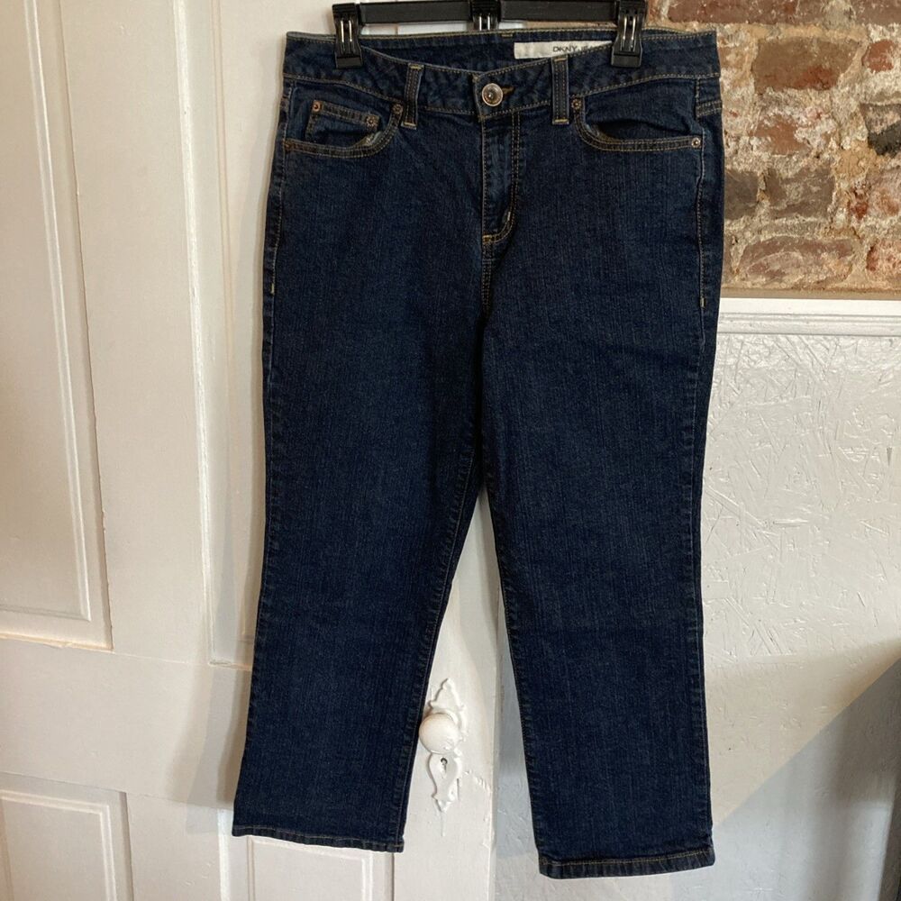 DKNY Dark Blue Size 14 Jeans Bootcut Ankle Stretch Excellent Condition Cotton
